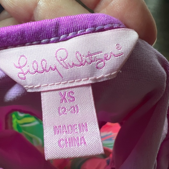 Lilly Pulitzer Girls Brit Dress Paradise Bound Ruffle Purple Pockets Size XS 2-3 - Picture 12 of 13